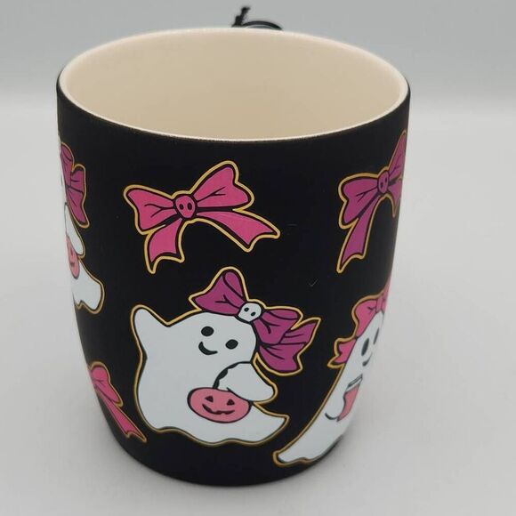 Cobwebs & Cauldrons Halloween ghost pink bow black mug - Picture 5 of 8